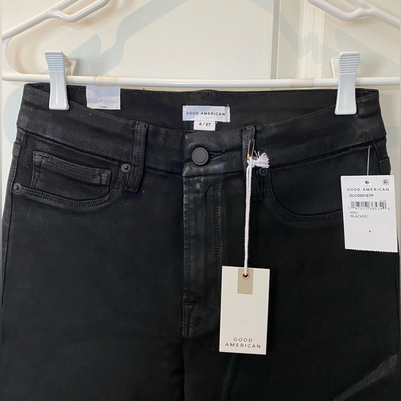 NWT GOOD AMERICAN Good Legs Black coated skinny jeans size 4/27 - Picture 6 of 9